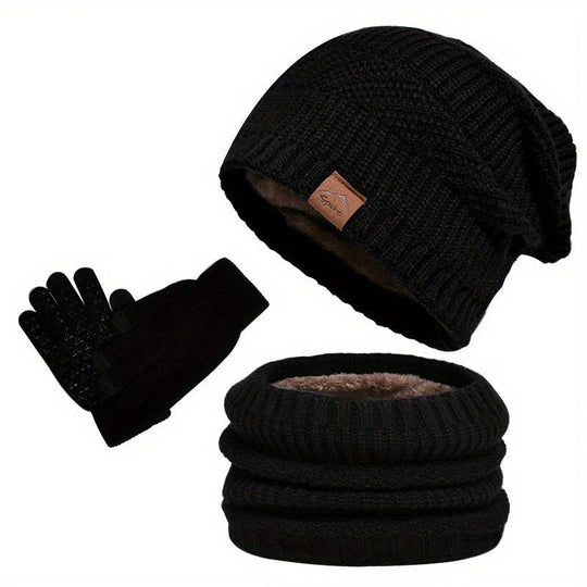 Men's 3-Piece Winter Set: Hat, Scarf & Touchscreen Gloves